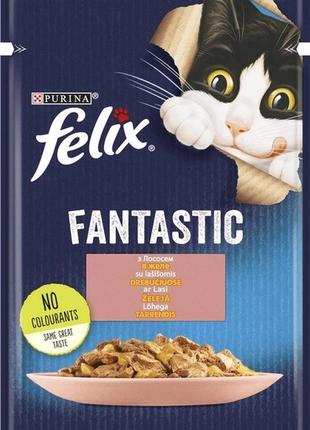 Вологий корм для котів purina felix fantastic з лососем у желе 85 гр