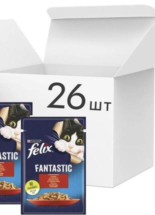 Вологий корм для котів purina felix fantastic з яловичиною в желе 26х85 гр