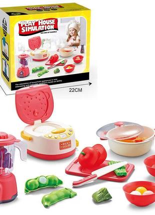 Детский игровой набор кухня с посудой, игрушка мультиварка, блендер, муляж продукты, игрушечные продукты