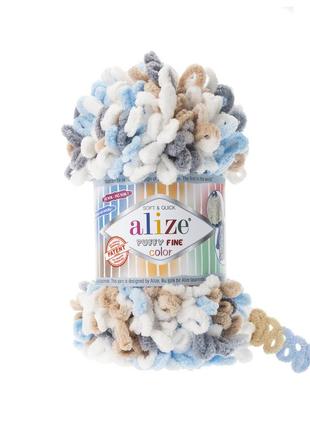 Пряжа alize puffy fine 833 color 5946 фантазійна нитка плюшева