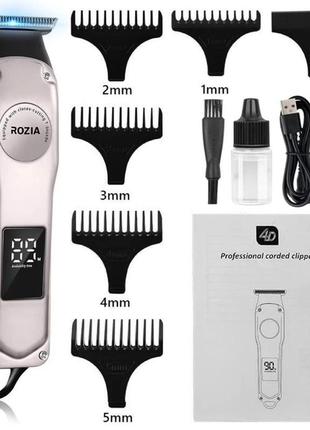 Безпроводная машинка для стрижки волос, триммер с насадками и lcd-дисплеем  rozia pro hq-308
