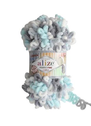 Пряжа alize puffy fine 833 color 5939 фантазійна нитка плюшева