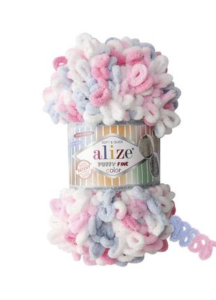 Пряжа alize puffy fine 833 color 5945 фантазійна нитка плюшева