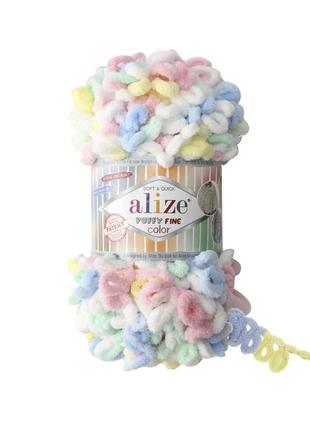 Пряжа alize puffy fine 833 color 5949 фантазійна нитка плюшева
