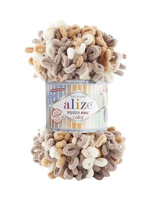 Пряжа alize puffy fine 833 color 6403 фантазійна нитка плюшева