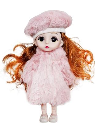 Дитяча лялька у береті c14 шарнірна, 15 см (рожевий)