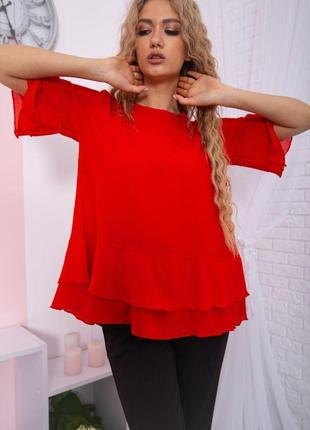 Шифоновая нарядная блуза с рюшами, красного цвета, 167r089