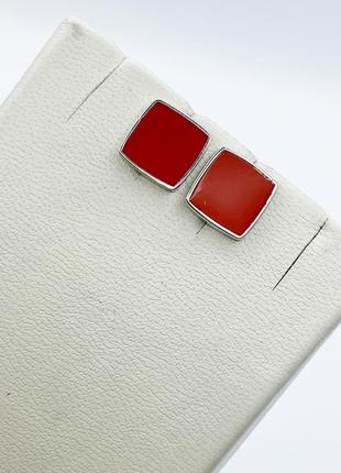 Сережки-пусети срібні з ювелірною емаллю 2,35 г