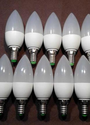 Світлодіодна led лампа свічка 3w. e-14. 220v. тепле біле світло.