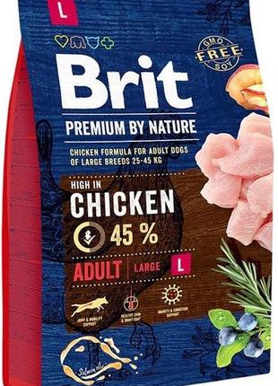 Сухий корм для дорослих собак великих порід brit premium dog adult l з куркою 3 кг