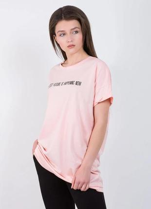 Р. 42-52 жіноча футболка туніка бавовна з принтом 9211 зелений білий рожевий