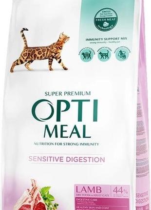 Сухой корм optimeal для взрослых кошек с чувствительным пищеварением с ягненком на развес 1 кг