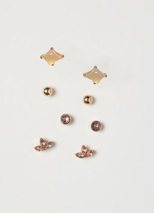 🐹 💚 набір сережок: 4 пари мініатюрних цвяшків позолота від h&m оригінал