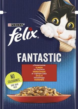 Вологий корм для котів purina felix fantastic з яловичиною у желе 85 гр