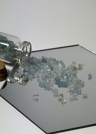 Крихта аквамарин 3-5 мм без отвору, галтовка з натурального каменю, ціна за 10 грам