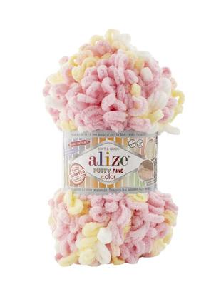 Пряжа alize puffy fine 833 color 6367 фантазійна нитка плюшева