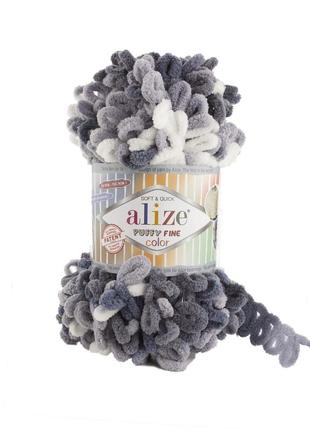 Пряжа alize puffy fine 833 color 5925 фантазійна нитка плюшева