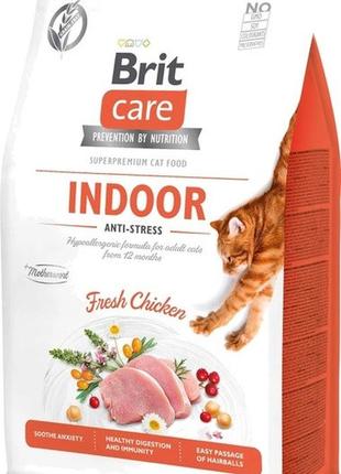 Беззерновой корм для кошек живущих в помещении brit care cat gf indoor anti-stress с курицей 400 грамм