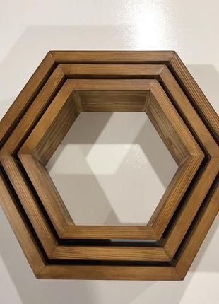 Полиці стільники з натурального дерева в кольорі горіх