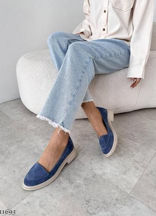 Premium! женские замшевые синий лоферы на каблуке весенне осенние туфли натуральная замша весна5 фото