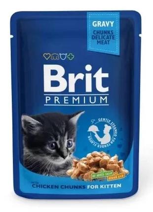 Влажный корм для котят brit premium cat pouch 100 г с курицей (пауч)