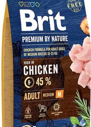 Сухий корм для дорослих собак середніх порід brit premium dog adult m з куркою 8 кг