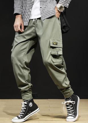 Джоггеры, джинси з поясом на резинці унісекс, накладні кишені карго nn дм 1178(8011)1 фото