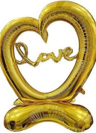 Шарик фольгированный, на пол "сердце love" (золотистый)