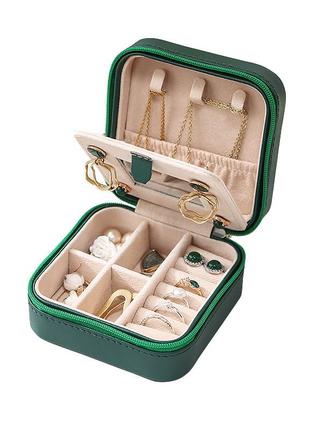 Скринька casegrace sp-01250 для прикрас і ювелірних виробів портативна з дзеркалом 10*10*5 см green