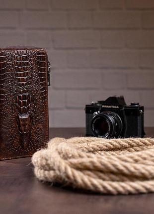 Чоловічий клатч із силуетом каймана 20235 vintage коричневий3 фото