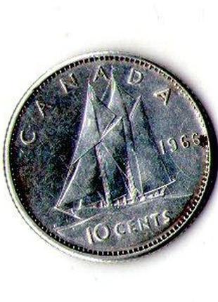 Канада 10 центов 1966 серебро елизавета ii  №930