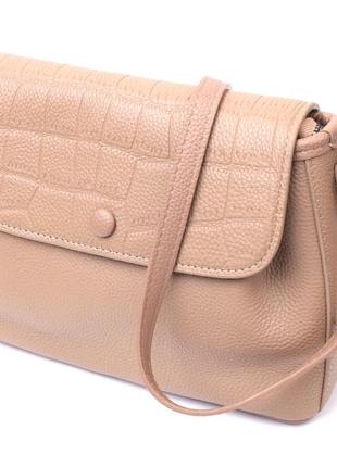 Женская сумка с фактурным клапаном из натуральной кожи vintage 22329 пудровая4 фото