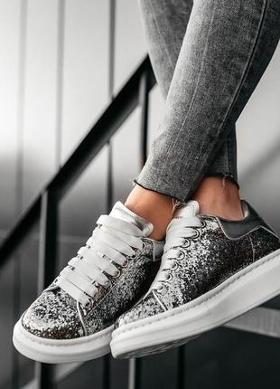 💎alexander mcqueen leather trimmed glitter💎 жіночі кросівки маквины, олександр маквин
