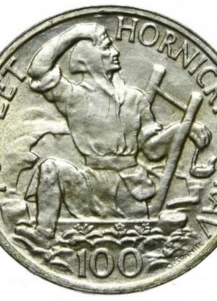 Чехословакия 100 крон, 1949 700 лет праву добычи серебра в йиглаве срібло 14 гр. №14171 фото