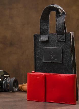 Женская кожаная сумка-кошелек grande pelle 11441 красный8 фото