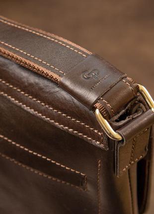 Кожаная мужская сумка grande pelle 11430 коричневый8 фото