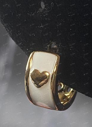 Женские позолоченные серьги-кольца (конго) xuping позолота 18к с белой эмалью  в картонній коробочці