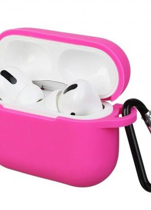 Чехол для наушников Airpods pro lux version 2 силиконовый люминесцентный с карабином розовый