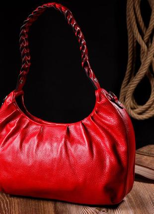 Яркая женская сумка багет karya 20837 кожаная красный10 фото