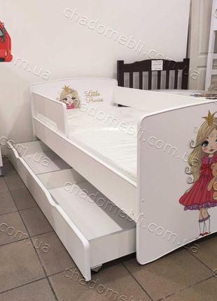 Ліжко з бортиком для дівчатка -ліжко для дитини з ящиком