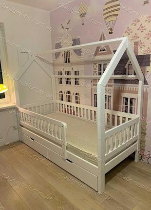 Ліжко будиночок біле з ящиками дитяче дерев'яне/масив ольхи...7 фото