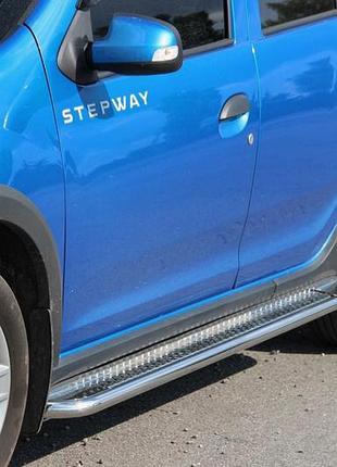 Боковые пороги kb001 (нерж) 42 мм для dacia sandero 2013-2020 гг