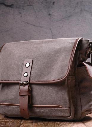 Практична горизонтальна чоловіча сумка з текстилю 21248 vintage сіра8 фото