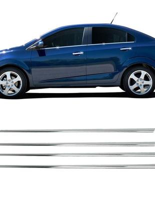 Нижні молдинги стекол (нерж) hatchback, omsaline - італійська нержавійка для chevrolet aveo t300 2011-2024 рр