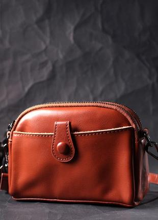 Глянцевая женская сумка на каждый день из натуральной кожи vintage 22419 коричневый7 фото
