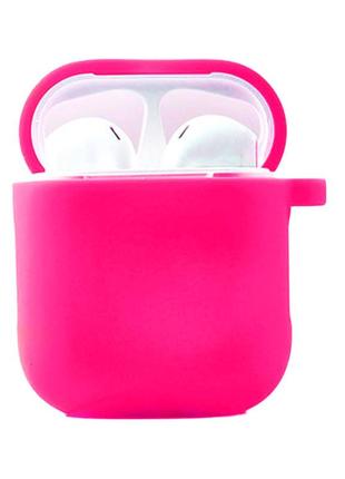 Чехол для наушников apple airpods 1 2 силиконовый люминесцентный с карабином розовый