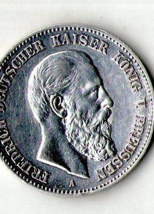 Германська імперія ÷ пруссія ÷ 2 марки, 1888 срібло 0.900, 11.11g, no757