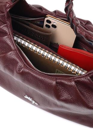 Красивая женская сумка багет karya 20839 кожаная бордовый5 фото