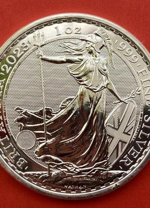 Великобритания › король карл iii 2 фунта, 2023 стоящая британия серебро 0.999, 31.21g, ø 38.61mm 1 унция