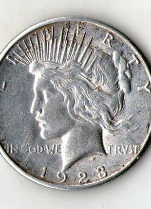 Монета сша 1 долар 1923 рік peace dollar срібло 26.7 грам 900 проби